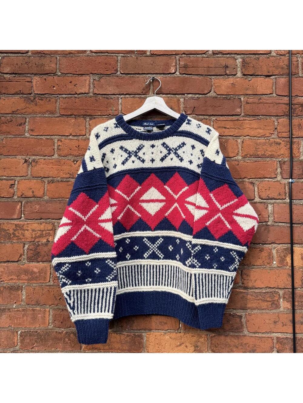 vintage gant the rugger hand knit wool sweater 90s S
